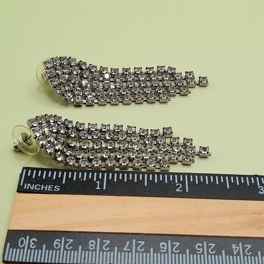 Vintage Clear Rhinestone Fringe Post Earrings, 1980s, 2 1/2 Inches - Picture 9 of 9